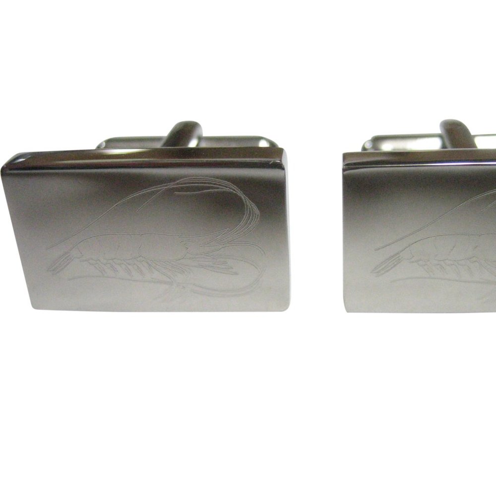 Silver Toned Rectangular Etched Shrimp Cufflinks